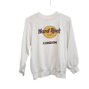 Vintage Supa Sweats Hard Rock Cafe Long Sleeve Sweatshirt White Size Large